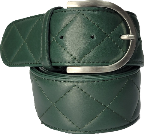 Tailored Sportsman Quilted C Belt - Pine w. Silver Buckle