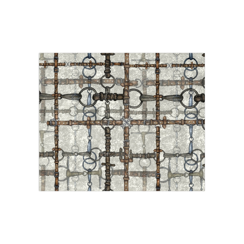 Ivory Bit Plaid Equestrian Crushed Velvet Throw