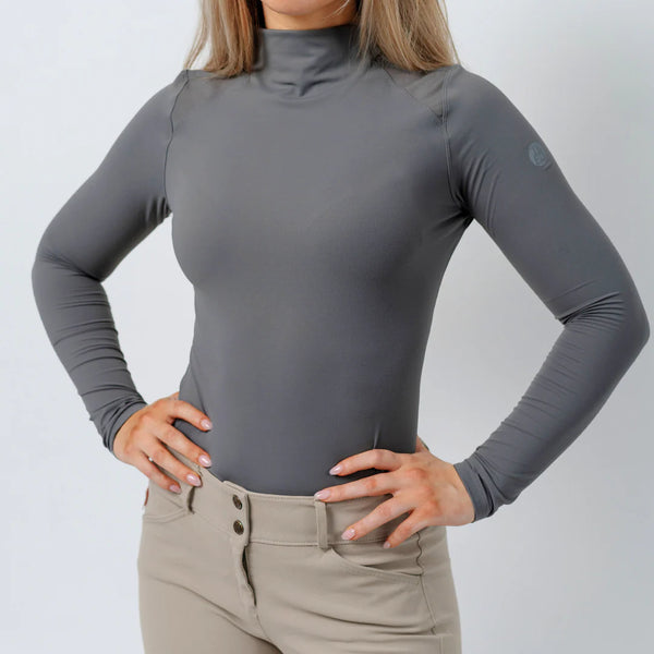 TKEQ 'CHLOE' High Collar Technical Top | Slate