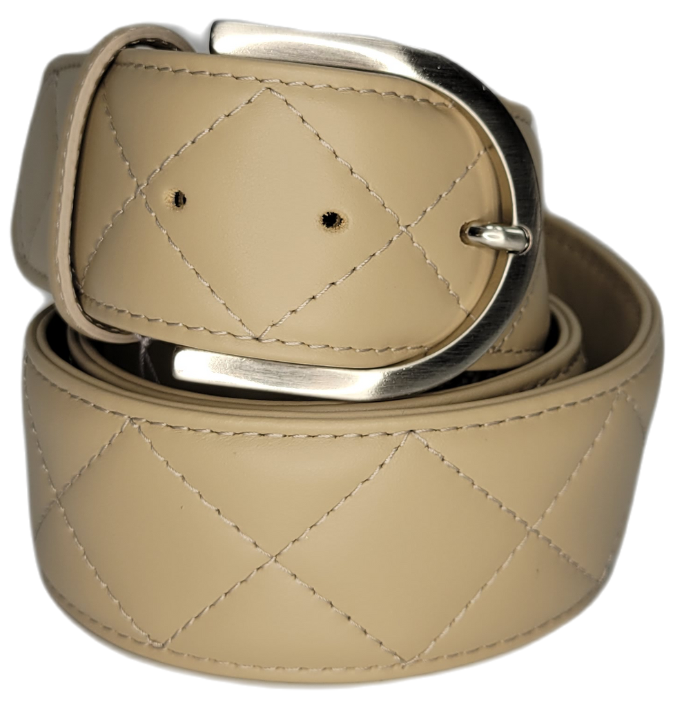 Tailored Sportsman Quilted C Belt - Oyster w/Silver Buckle