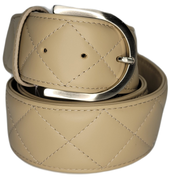 Tailored Sportsman Quilted C Belt - Oyster w/Silver Buckle