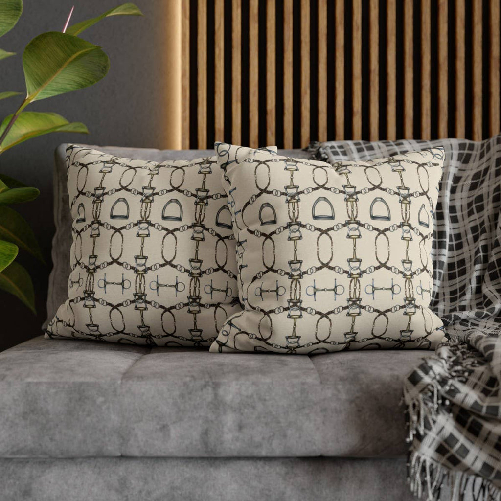 Cream Reins and Bit Double Sided Equestrian Pillowcase