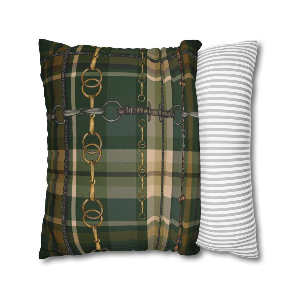 Hunter Green Plaid Double Sided Equestrian Pillow Case