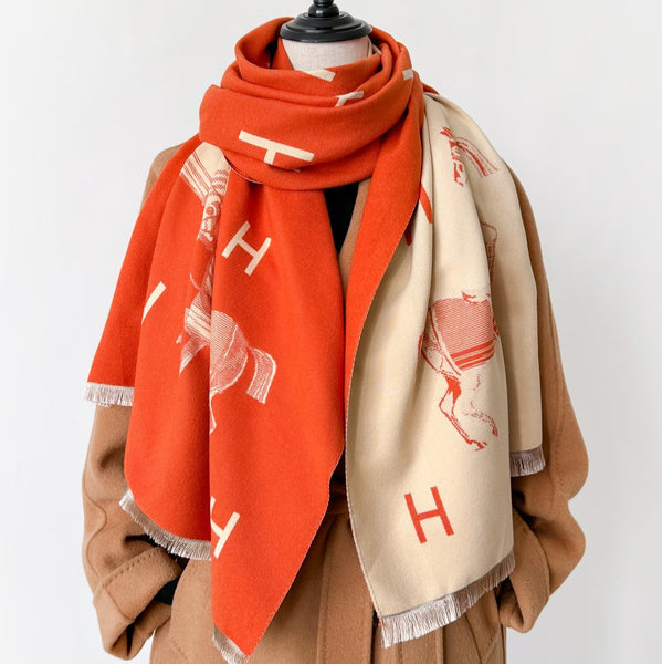 Orange / Cream Stable Reversible Wrap – Artisan Shawl