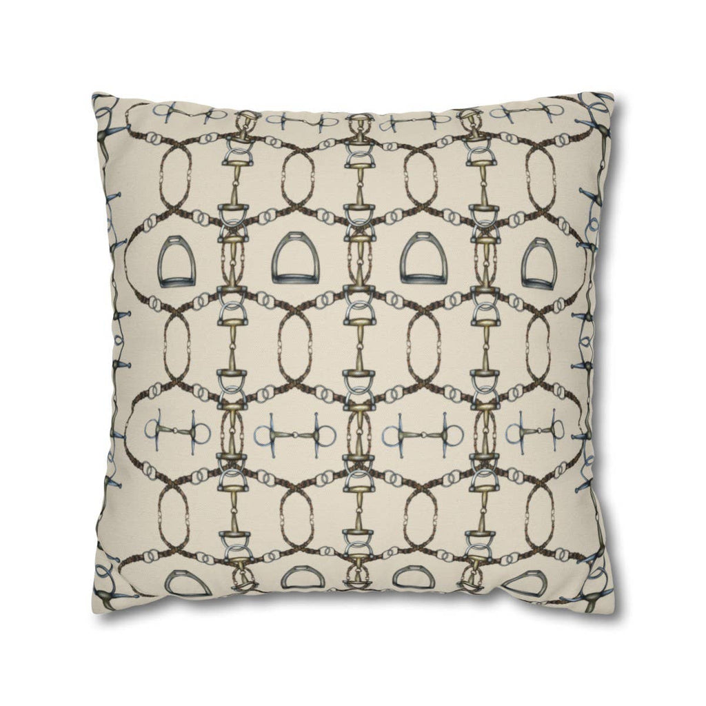 Cream Reins and Bit Double Sided Equestrian Pillowcase