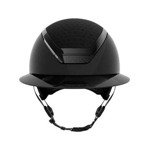Black riding helmet on a light gray background