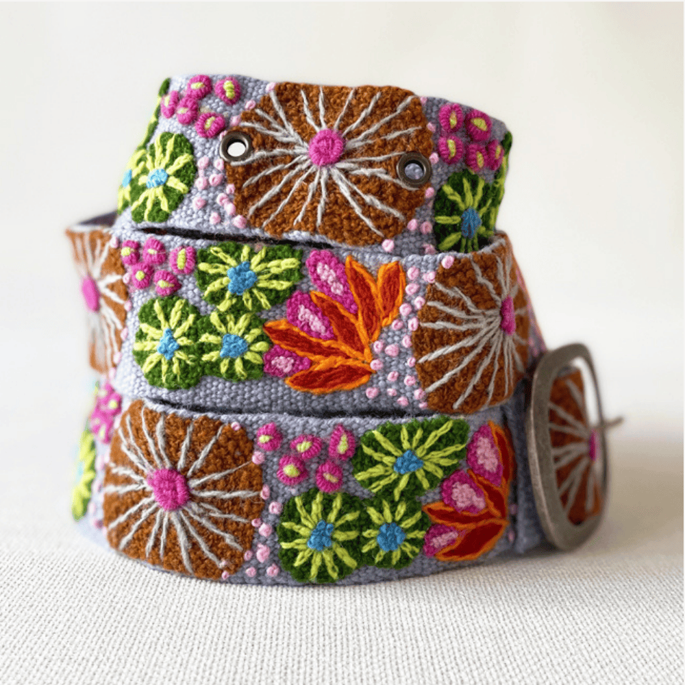 Evening Shade Floral Embroidered Wool Belt