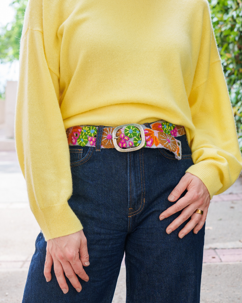 Evening Shade Floral Embroidered Wool Belt