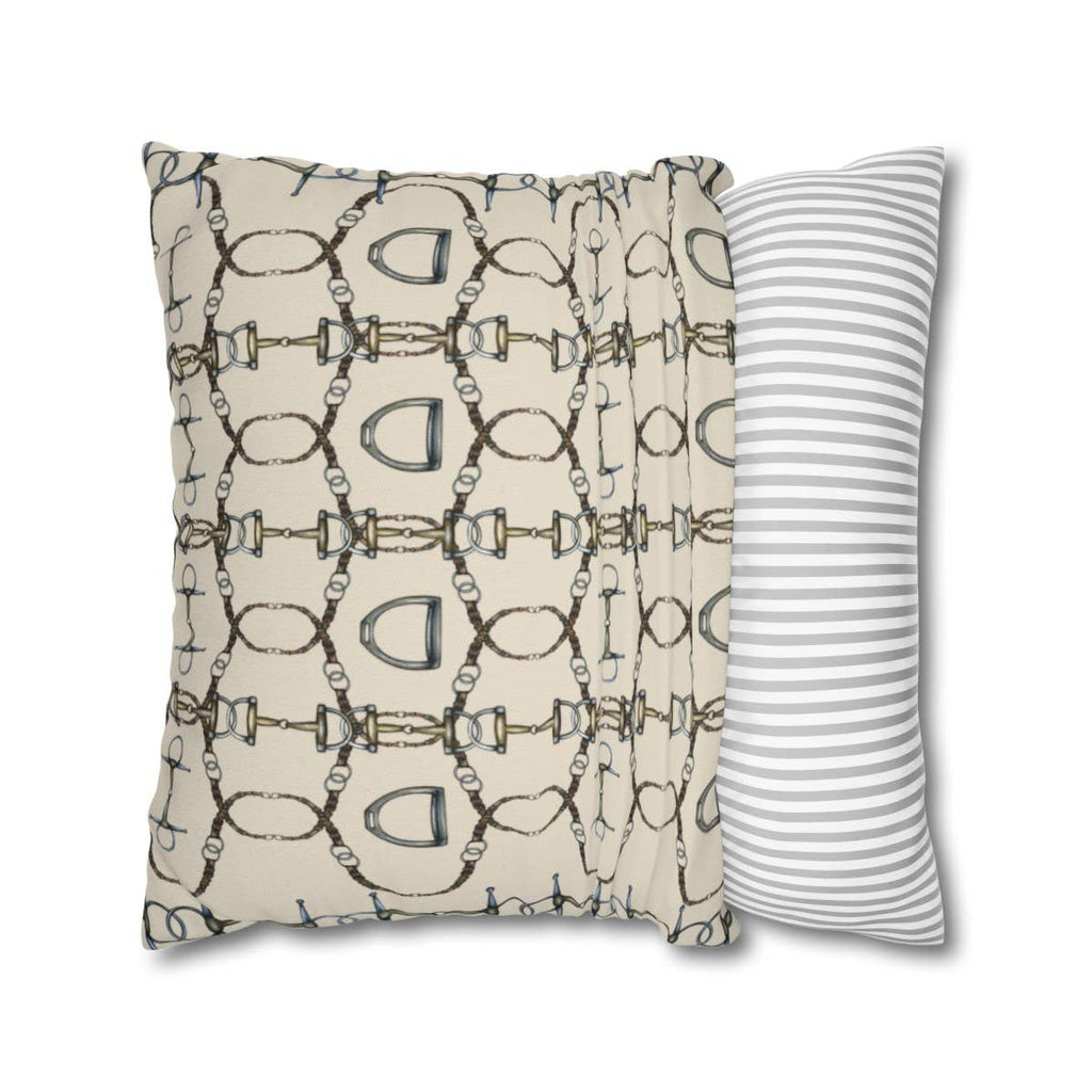 Cream Reins and Bit Double Sided Equestrian Pillowcase