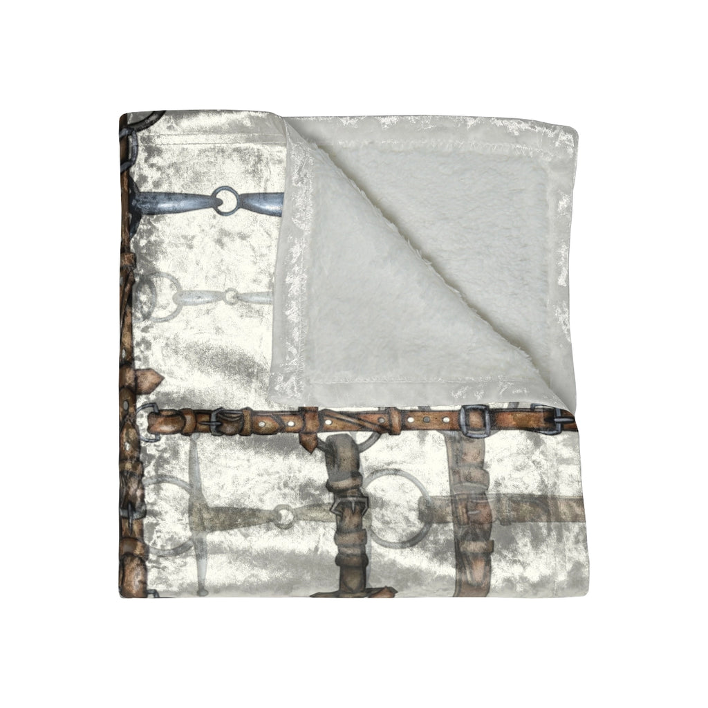 Ivory Bit Plaid Equestrian Crushed Velvet Throw