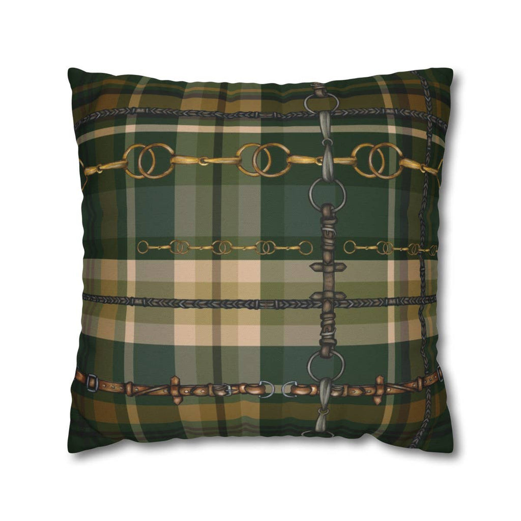 Hunter Green Plaid Double Sided Equestrian Pillow Case