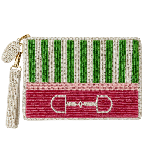 Tucker Tweed Preppy Stripe Bit Medium Beaded Pouch