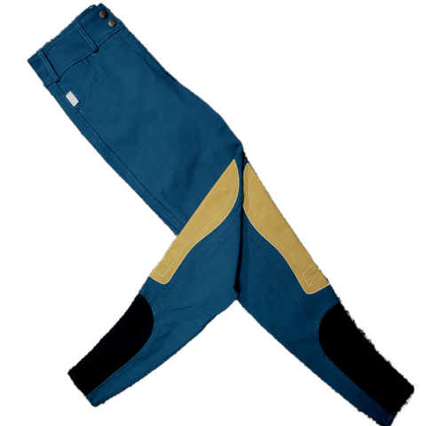 Tailored Sportsman Trophy Hunter Sock Bottom Breeches - Indigo w/ Tan Patches