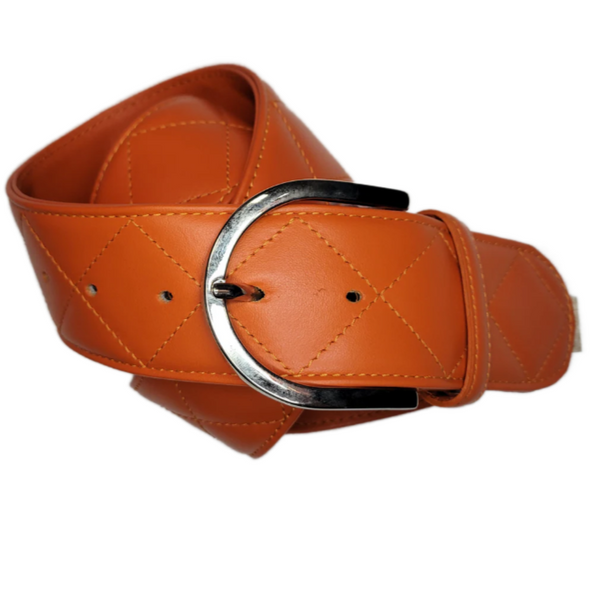 Tailored Sportsman Quilted C Belt - Hot Orange w/Silver