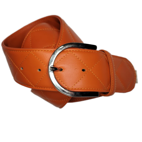 Tailored Sportsman Quilted C Belt - Hot Orange w/Silver
