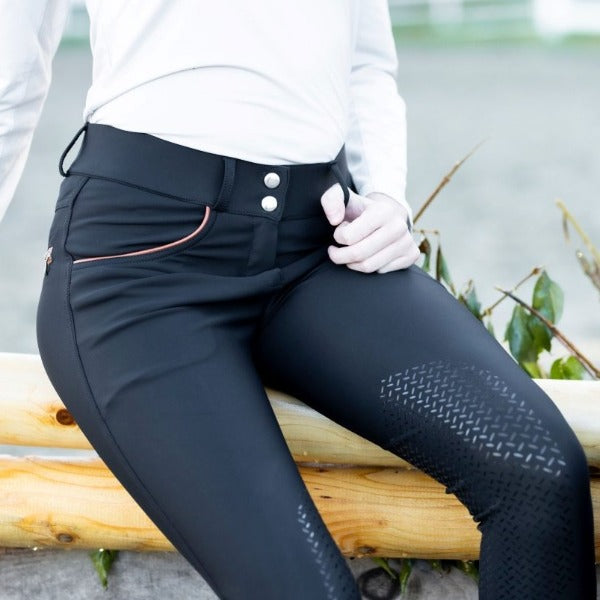 KL Select Gabrielle Knee Patch Breech | Black w/ Cognac