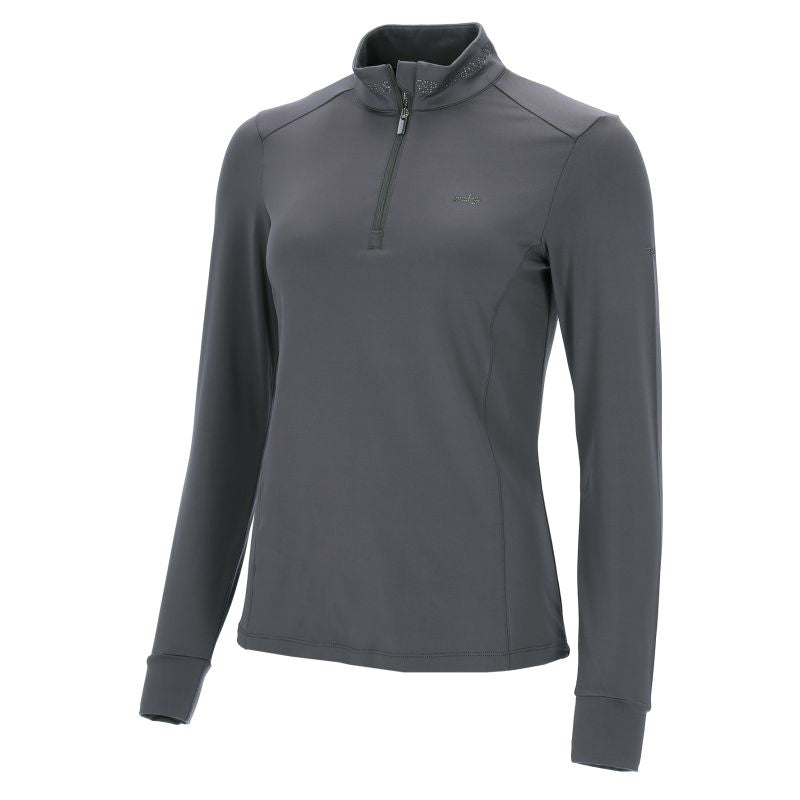 Gray long-sleeve pullover with a quarter zip on a white background