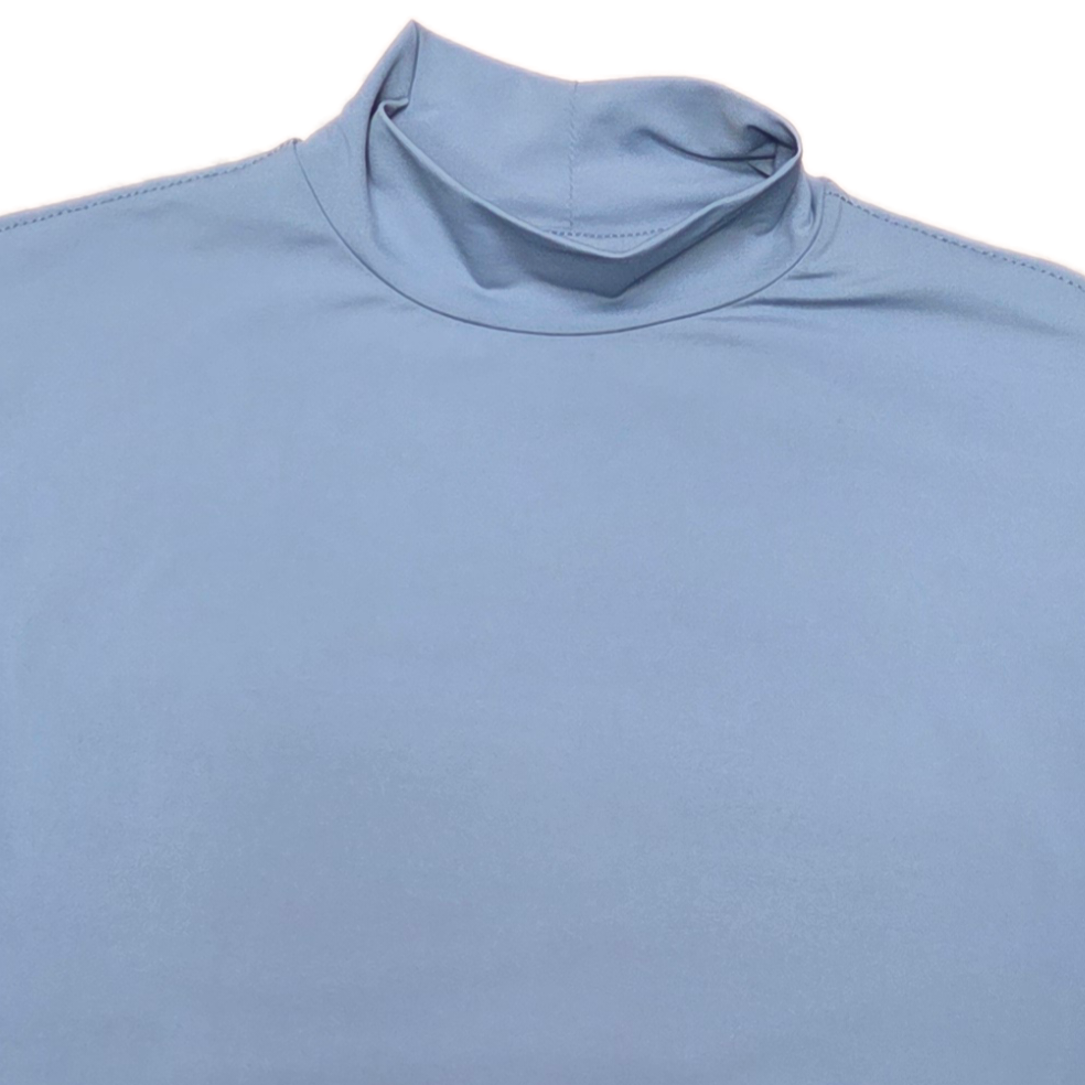 Light blue t-shirt with a high collar on a white background