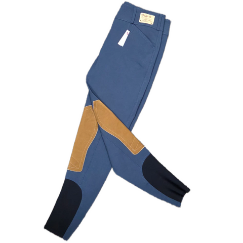 Tailored Sportsman Trophy Hunter Sock Bottom Breeches - French Blue w/ Tan Patch 32R