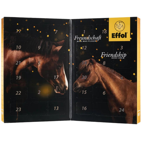 Calendar with two horses facing each other on a dark background, featuring the brand 'Effol'.