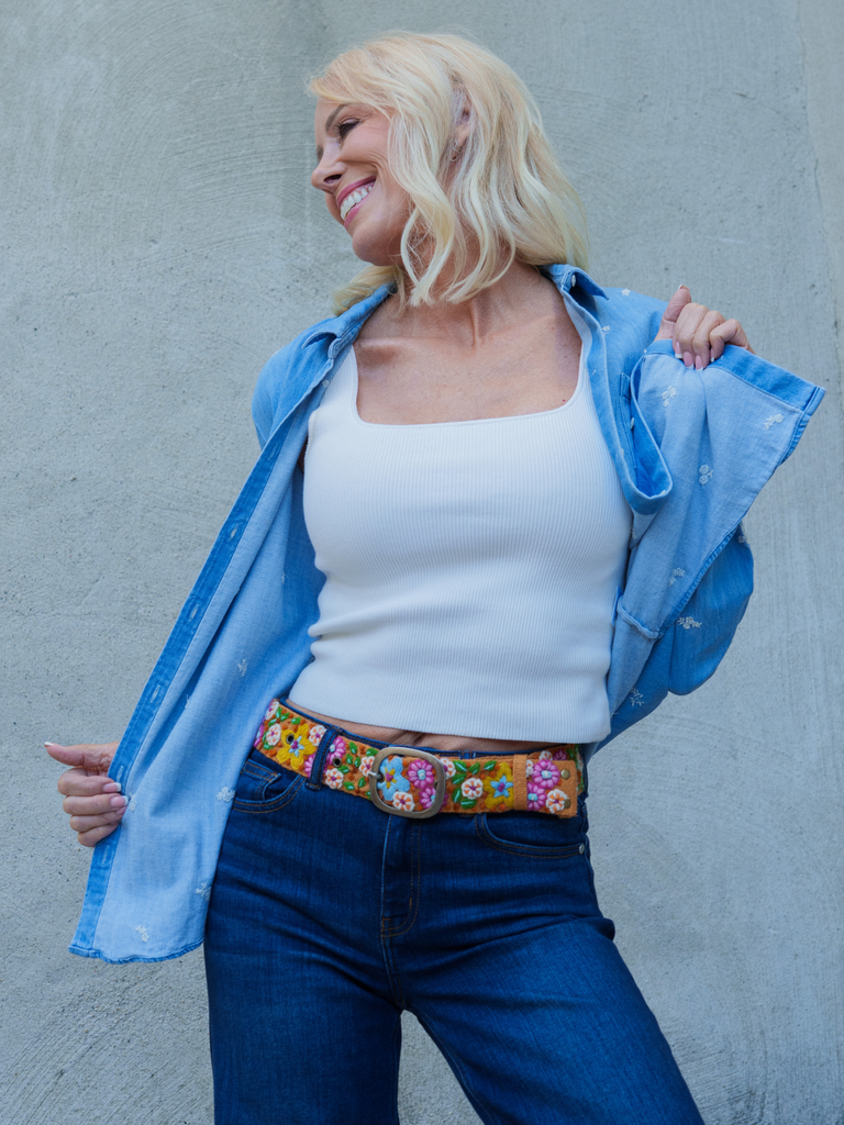 In the Garden Floral Embroidered Wool Belt