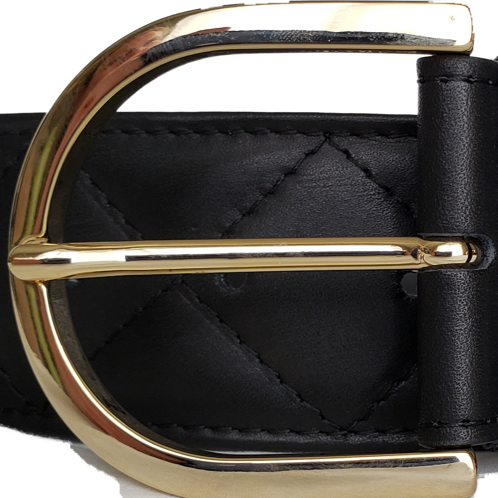 Tailored Sportsman Quilted C Belt - Black w/Gold Buckle