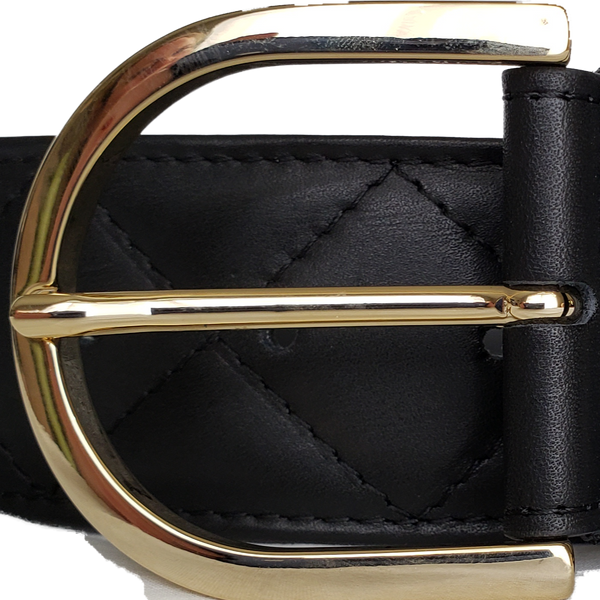 Tailored Sportsman Quilted C Belt - Black w/Gold Buckle
