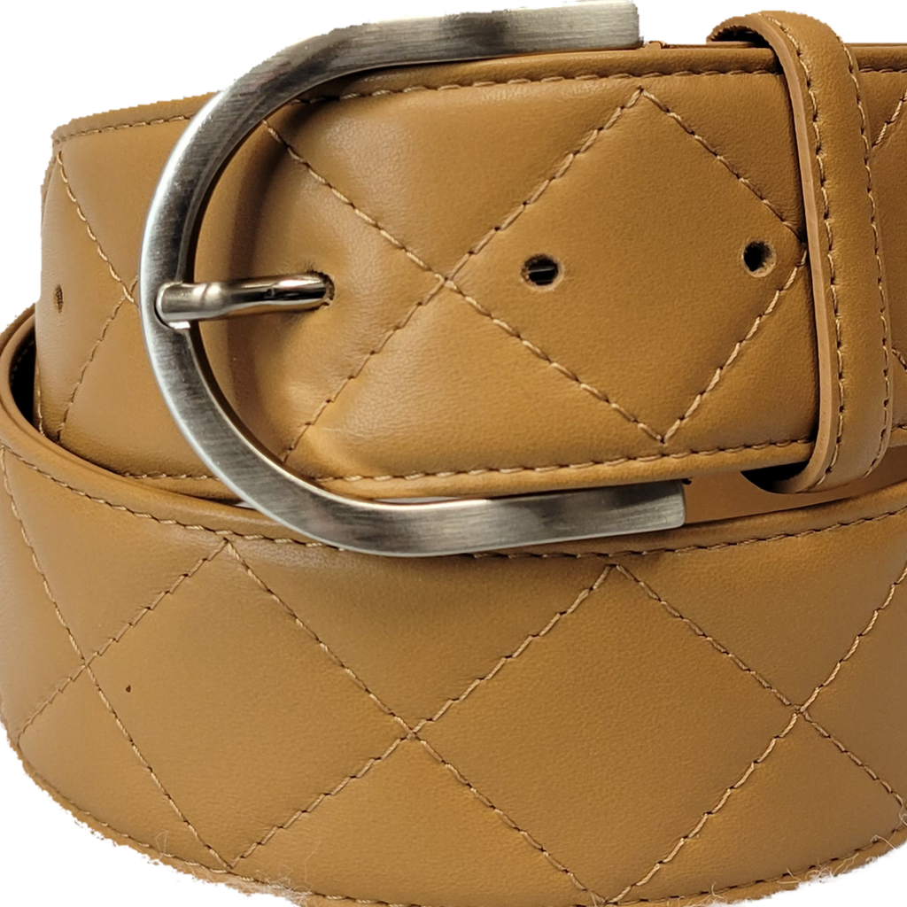 Tailored Sportsman Quilted C Belt - Caramel w/ Silver Buckle