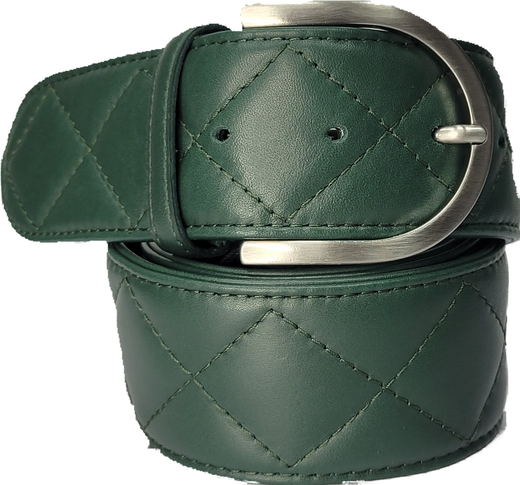 Tailored Sportsman Quilted C Belt - Pine w. Silver Buckle