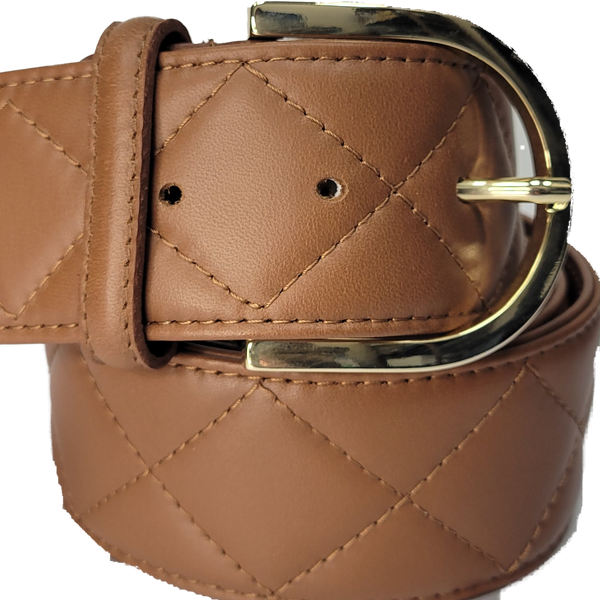 Tailored Sportsman Quilted C Belt - Cognac w. Gold Buckle