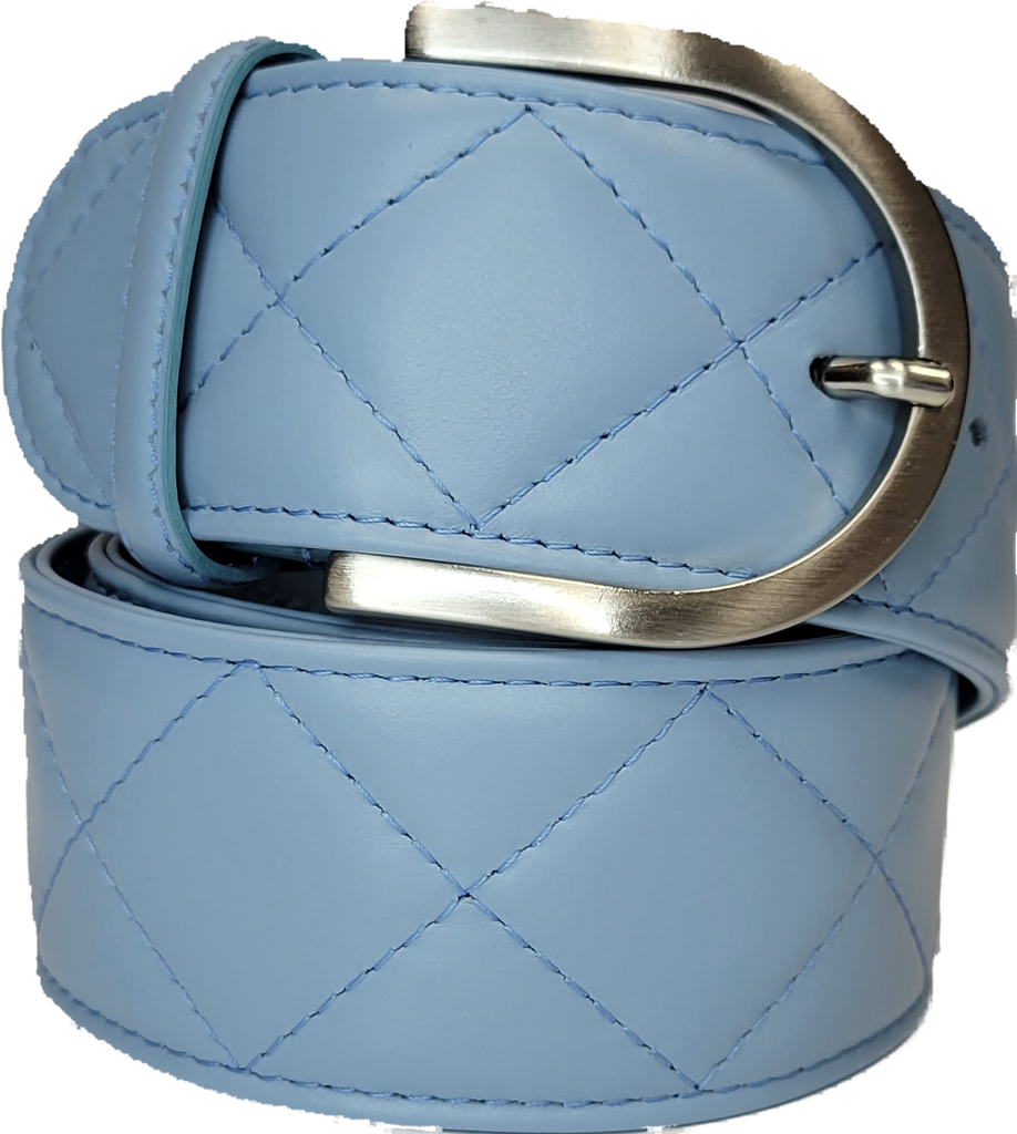 Tailored Sportsman Quilted C Belt - Sky Blue w/ Silver Buckle