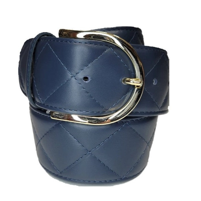Tailored Sportsman Quilted C Belt - French Blue w/Gold Buckle